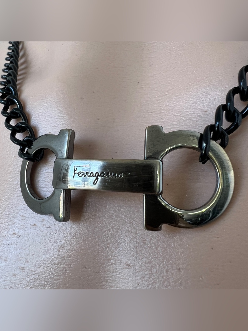 Men’s Ferragamo Gunmetal Black Stainless Chain Necklace 20” - Picture 7 of 11